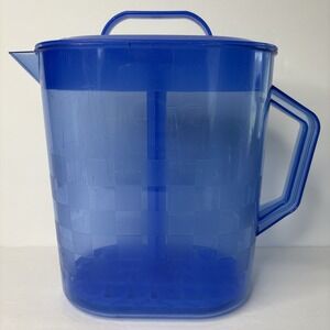 HTF Pampered Chef Blue Quick Stir Pitcher 1 Gallon Clear Checkerboard Design EUC